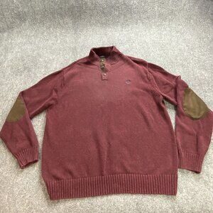 Y2K Chaps Sweater Mens XXL‎ Burgundy Quarter Button Elbow Patch Preppy Academia
